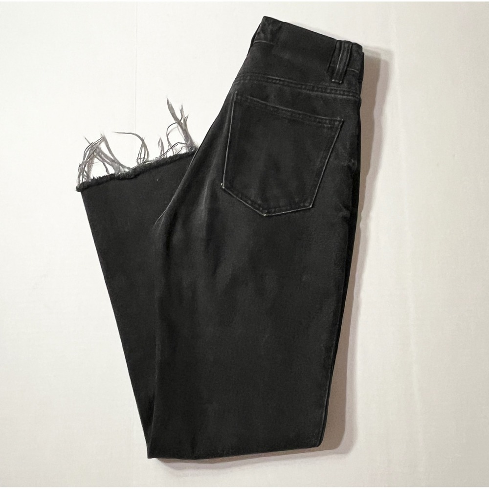 Zara‎ Jeans Womens 2 Black High Waisted Straight Leg Washed Raw Hem Grunge Punk
